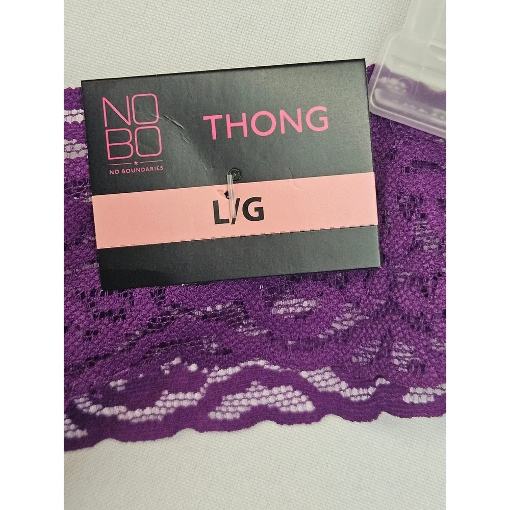 No Boundaries Womens Purple Floral Lace Thong Panty‎ Size Large New With Tags
